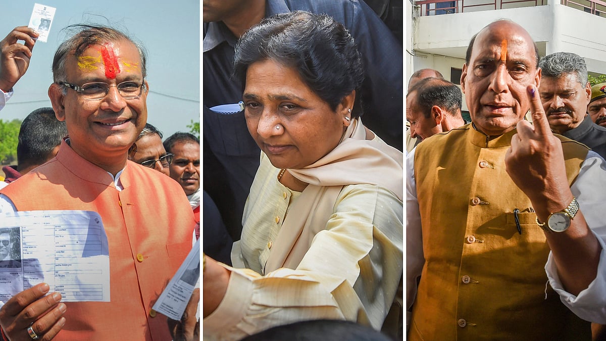 Union Minister Jayant Sinha, BSP supremo Mayawati and Home Minister Rajnath SIngh cast vote. 
