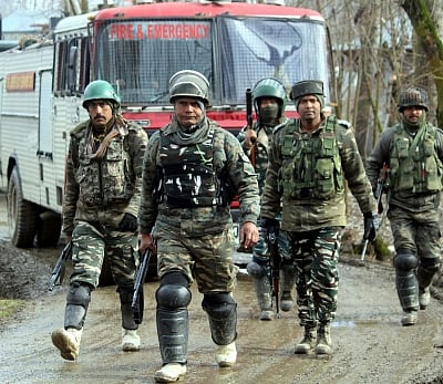 Kupwara: Soldiers at the site of an encounter with militants in Jammu and Kashmir