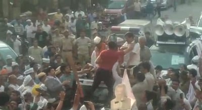 New Delhi: Delhi Chief Minister and Aam Aadmi Party (AAP) convenor Arvind Kejriwal was slapped during a road show in New Delhi on May 4, 2019. (Photo: Video Grab/IANS)
