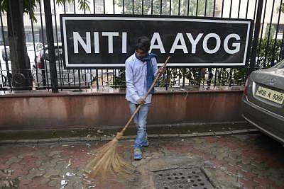 New Delhi: A NITI  (National Institution for Transforming India) Aayog board comes up at the former Yojana Bhawan building in New Delhi, on Jan 2, 2015. (Photo: IANS)