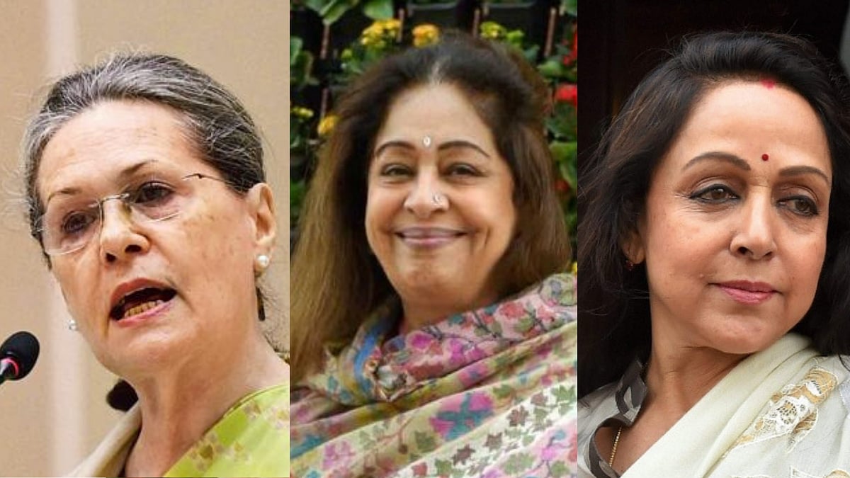 From left to right: Sonia Gandhi, Kirron Kher, Hema Malini