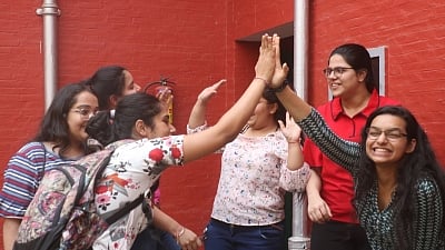 New Delhi: Students celebrate after Central Board of Secondary Education (CBSE) declared the Class 12 result 2019 in New Delhi, on 2 May 2019.