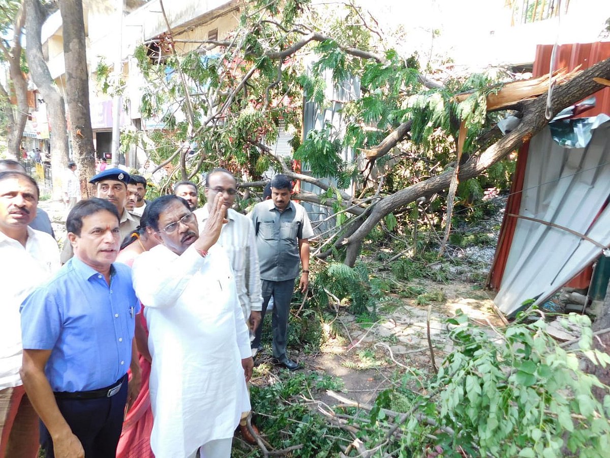 Deputy CM G Parameshwara inspects rain damage in Bengaluru.
