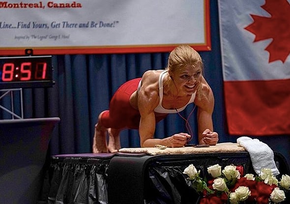 Dana Glowacka in the middle of Longest Plank ever held by a woman.