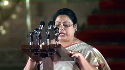 New Delhi: New Delhi: Raiganj BJP MP Devashree Chaudhary takes oath as Union Minister at a swearing-in ceremony at Rashtrapati Bhavan in New Delhi on May 30, 2019. (Photo: IANS)