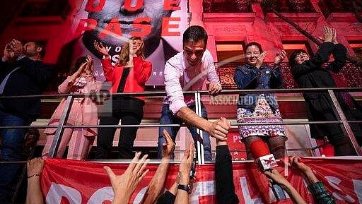 Spanish prime minister Pedro Sánchez with supporters on election day in Spain, April 28 2019.
