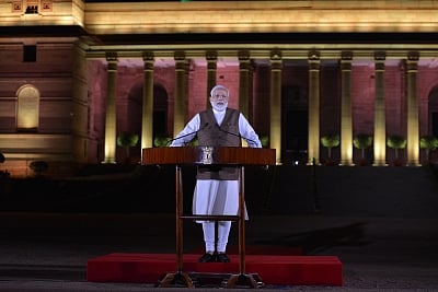 Prime Minister Narendra Modi addresses after meeting President Ram Nath Kovind at Rashtrapati Bhavan in New Delhi, on May 25, 2019. (Photo: IANS)