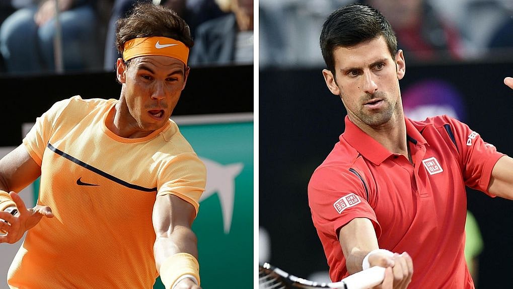 File picture of Rafael Nadal (L) and Novak Djokovic (R)