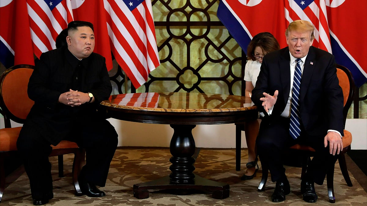 In this file photo, U.S. President Donald Trump, right, meets North Korean leader Kim Jong Un in Hanoi, Vietnam. 