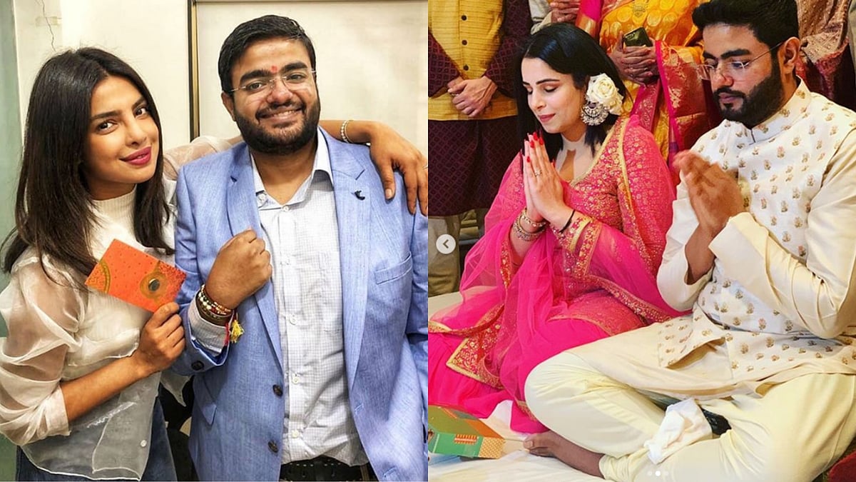 Priyanka Chopra with Siddharth (L) ; Siddharth’s roka ceremony with Ishitaa (R).