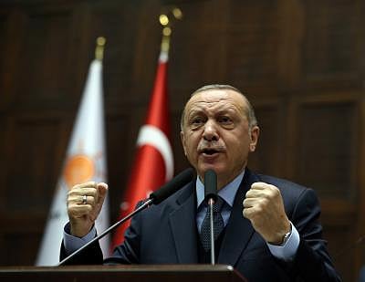 ANKARA, Jan. 8, 2019 (Xinhua) -- Turkish President Recep Tayyip Erdogan speaks at his Justice and Development Party