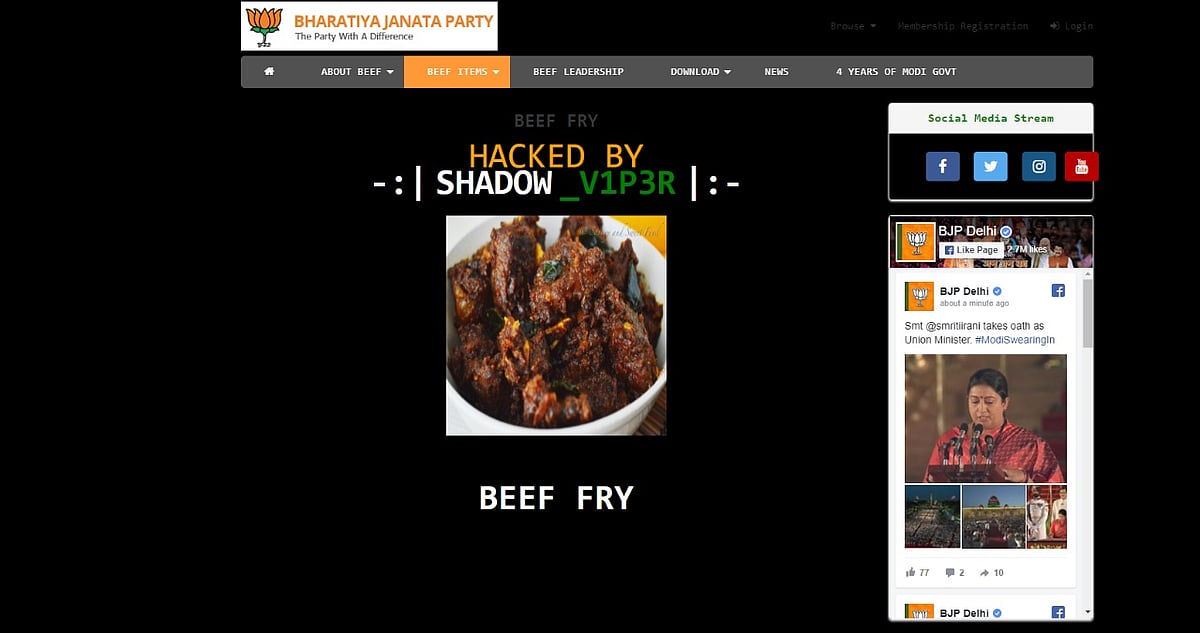 Beef items showing up on the unsecure Delhi BJP website. 
