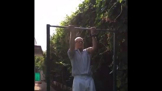 Fitness goals: Air Marshal PV Iyer (retd) doing pull-ups like a boss.