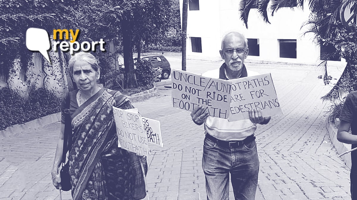 Usha Srikantan and Subramanyam have started a ‘don’t ride on the footpath’ campaign in Bengaluru. 