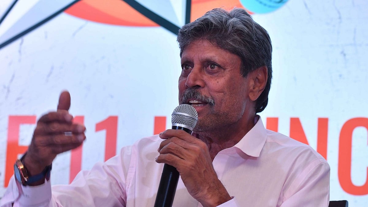 Former Indian cricketer Kapil Dev addresses at the launch of ‘Apne 11’ - a daily fantasy sports platform, in New Delhi on 12 June 2019.