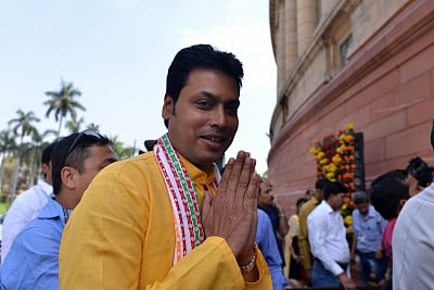 New Delhi: Tripura Chief Minister Biplab Kumar Deb at Parliament in New Delhi on March 19, 2018. (Photo: IANS)