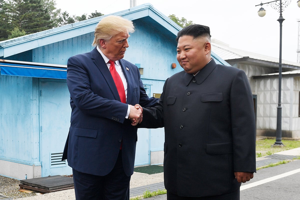 President Donald Trump meets with North Korean leader Kim Jong Un at the border village of Panmunjom in the Demilitarized Zone, South Korea, Sunday, 30 June, 2019. 