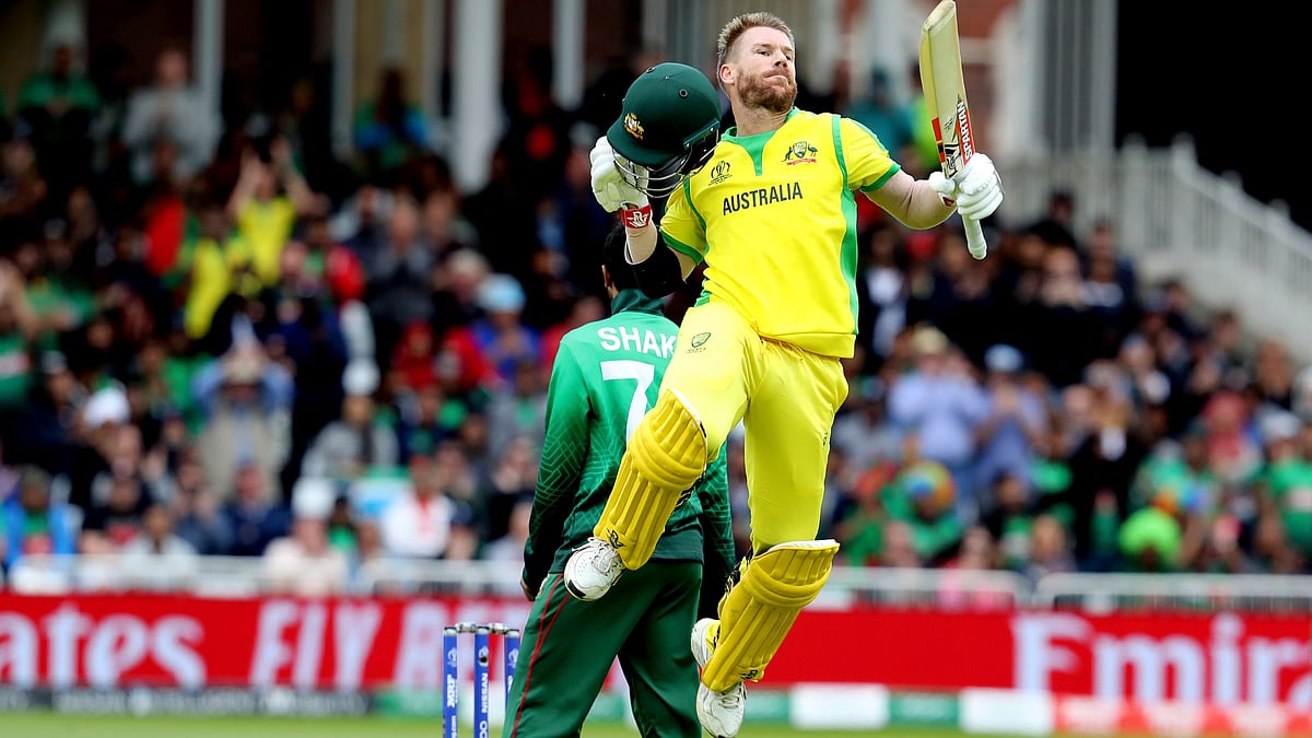 David Warner scored his second century of the competition to help Australia post 381/5 against Bangladesh.