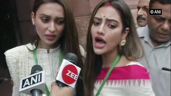 TMC MPs Nusrat Jahan and Mimi Chakraborty took oath on Tuesday.