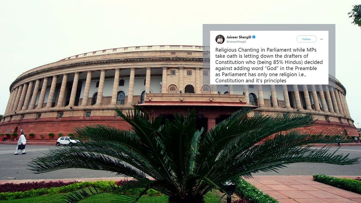 A virtual slogan-shouting overshadowed the second round of oath-taking by members of the 17th Lok Sabha.
