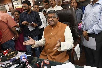 New Delhi: Union Law Minister Ravi Shankar Prasad takes charge in New Delhi on June 3, 2019. (Photo: IANS)