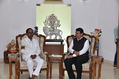 Mumbai: Telangana Chief Minister K Chandrasekhar Rao meets Maharashtra Chief Minister Devendra Fadnavis in Mumbai on June 14, 2019. (Photo: IANS)