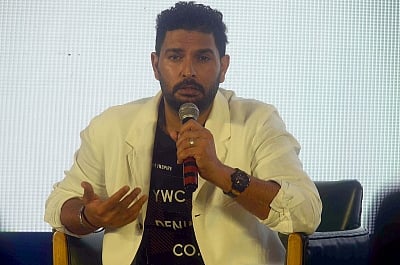 Mumbai: Cricketer Yuvraj Singh during "In conversation with Yuvraj" a programme organsied in Mumbai on June 10, 2019. (Photo: IANS)