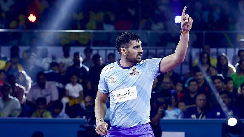 Raid machine Rahul Chaudhry (above) scored a super 10 and defender Manjeet Chillar, who came up with a high 5.