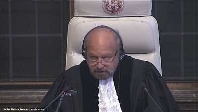The Hague: A screengrab of President of  International Court of Justice, Judge Ronny Abraham, reading out the court verdict in Kulbhushan Jadhav