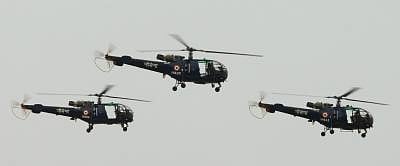 Fly past of Chetak Helicopters at the passing out parade of 82nd Helicopter pilot conversion course held at INS Rajali, Naval Air Station Arakkonam near Chennai on June 5, 2014. (Photo: IANS)