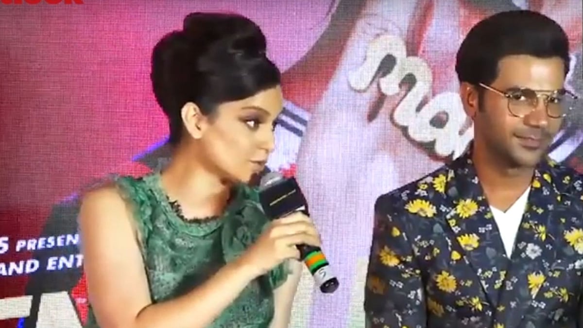 Kangana Ranaut and Rajkummar Rao at <i>Wakhra Song</i> launch.