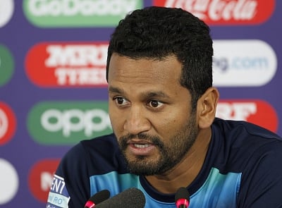 Leeds: Sri Lankan skipper Dimuth Karunaratne addresses a press conference ahead of their World Cup 2019 match against India at Headingley Stadium in Leeds, England on July 5, 2019. (Photo: Surjeet Yadav/IANS)