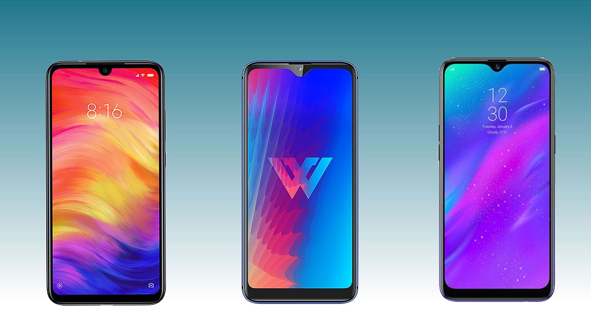 The Redmi Note 7 (left) against the LG W30 (middle) and the Realme 3 (right).