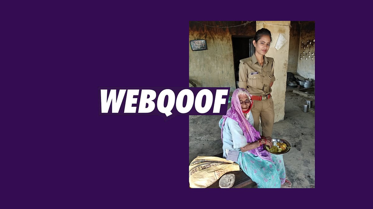 The picture is legitimate and has not been morphed in any way, but the claim that the old woman is the cop’s grandmother is completely false. 