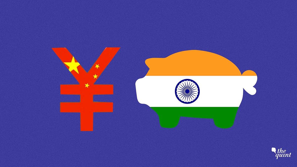 Image of the Chinese currency, Yen, and the Indian flag on a piggy bank, used for representational purposes.