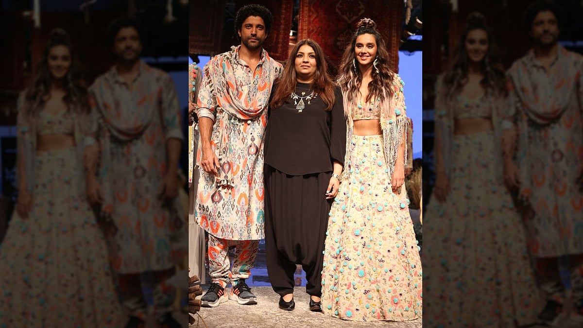 Payal Singhal with Farhan and Shibani at LFW.
