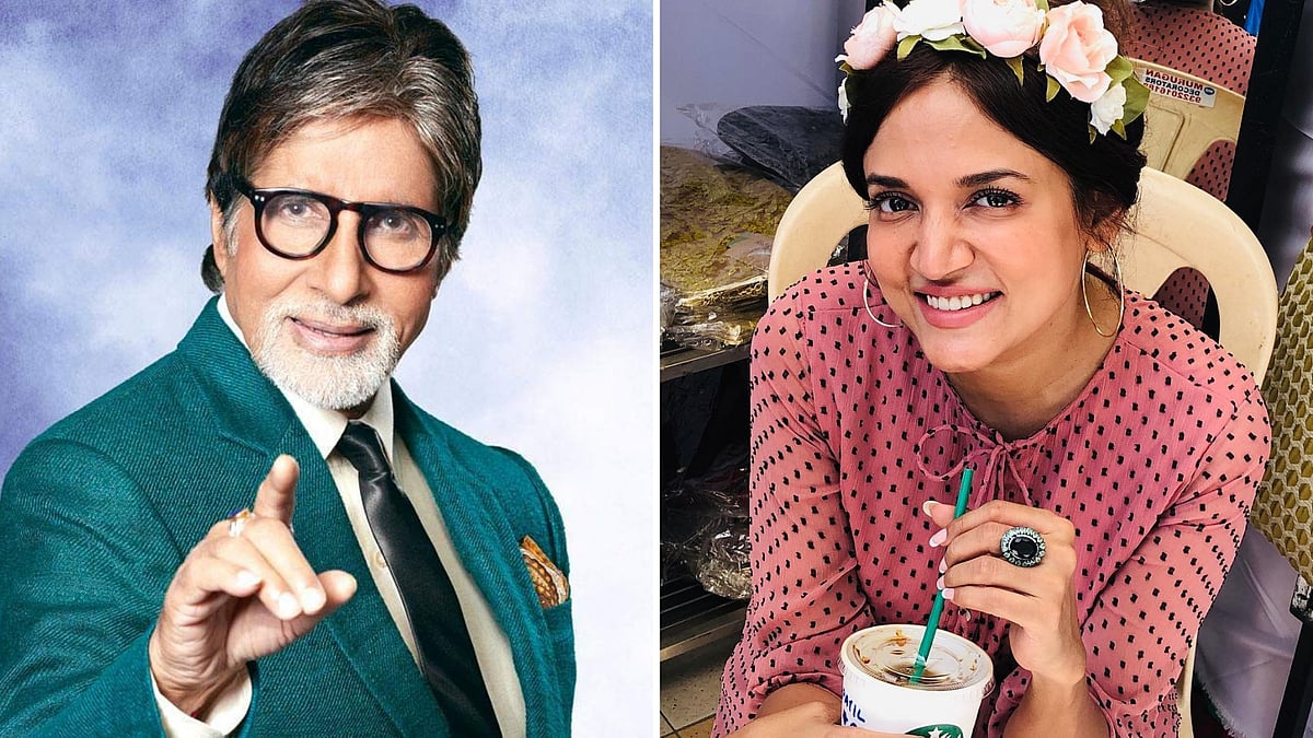 Amitabh Bachchan on <i>Kaun Banega Crorepati</i> (L), Designer Priya Patil (R).