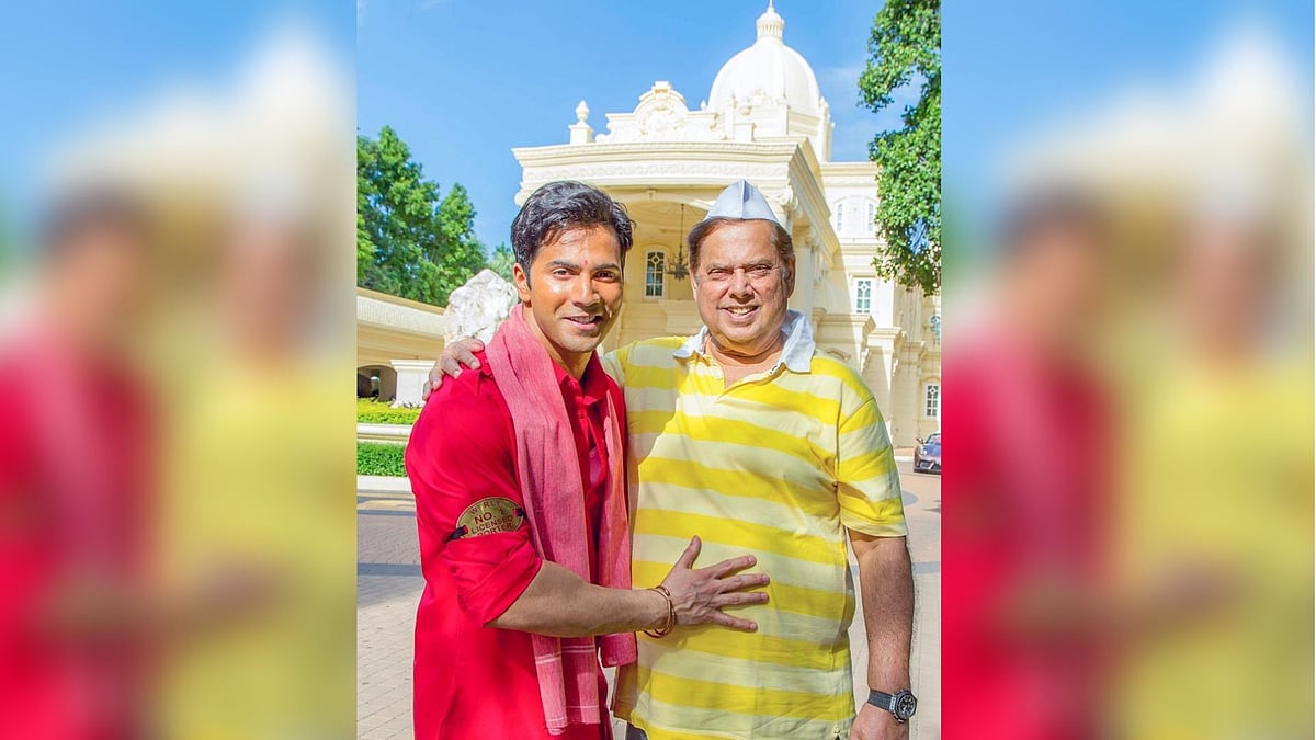 Varun Dhawan with dad David Dhawan on sets of <i>Coolie No.1</i>