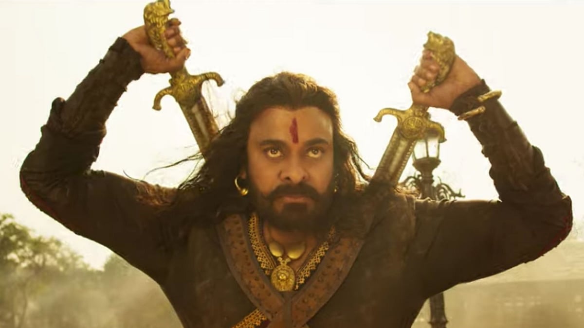 Chiranjeevi as Uyyalawada Narasimha Reddy in Sye Raa Narasimha Reddy.