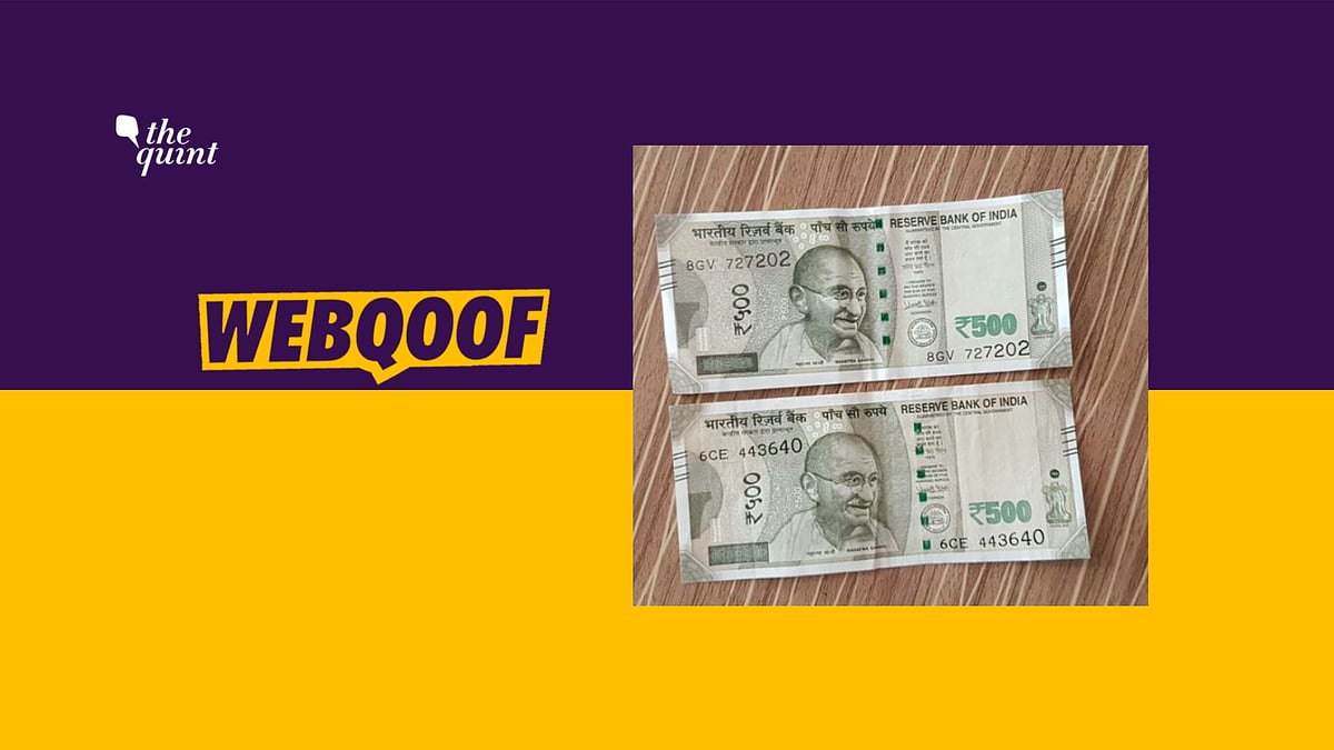 An image of Rs 500 note falsely claimed that if the green security thread is near Mahatma Gandhi’s portrait, it’s counterfeit currency.