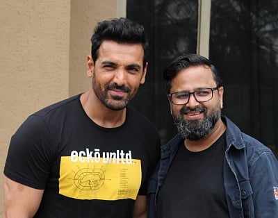Mumbai: Director Nikkhil Advani and actor John Abraham during the promotions of their upcoming film "Batla House" in Mumbai on Aug 6, 2019. (Photo: IANS)