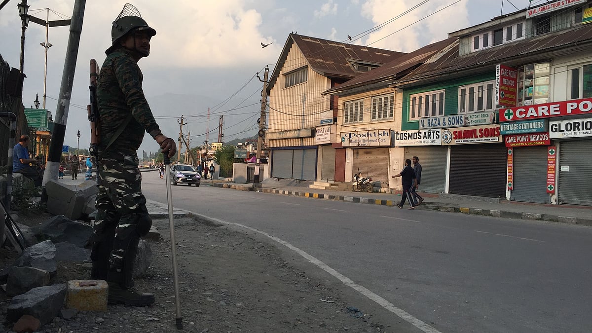 Security forces at every corner of the street in Jammu and Kashmir.