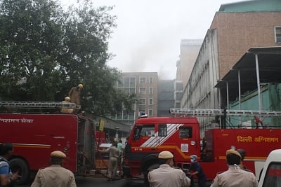 New Delhi: Firefighting operations underway at AIIMS hospital where a fire broke out on two floors of the building, in New Delhi on Aug 17, 2019. No casualties have been reported so far. (Photo: IANS)