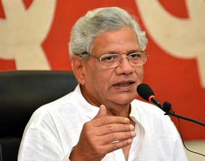 Kolkata: CPI-M General Secretary Sitaram Yechury addresses a press conference, in Kolkata on April 26, 2019. (Photo: IANS)