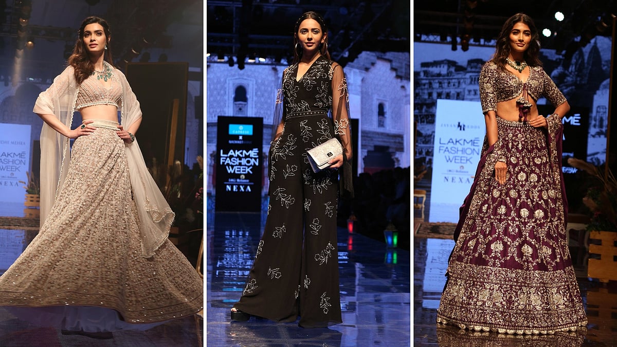 Diana Penty (L), Rakul Preet Singh (C), Pooja Hegde (R) at Lakme Fashion Week Winter/Festive 2019.