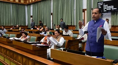 Shimla: Himachal Pradesh Chief Minister Jai Ram Thakur addresses during the Monsoon Session of the state legislative assembly, in Shimla on Aug 30, 2019. (Photo: IANS)