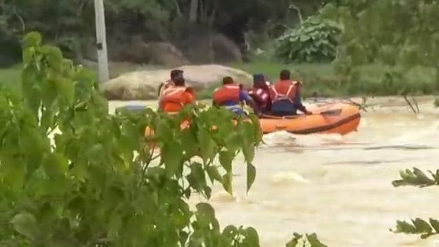 A helicopter has been pressed into action and efforts are on to save the rescue workers.