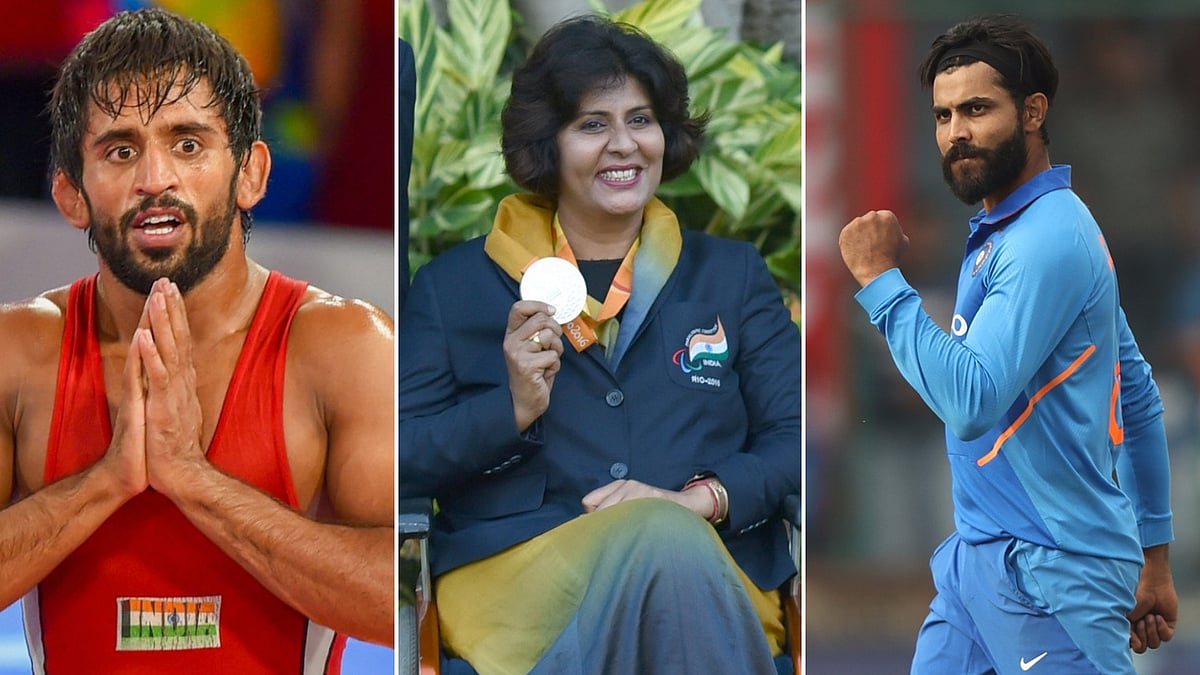 From left: Bajrang Punia, Deepa Malik and Ravindra Jadeja