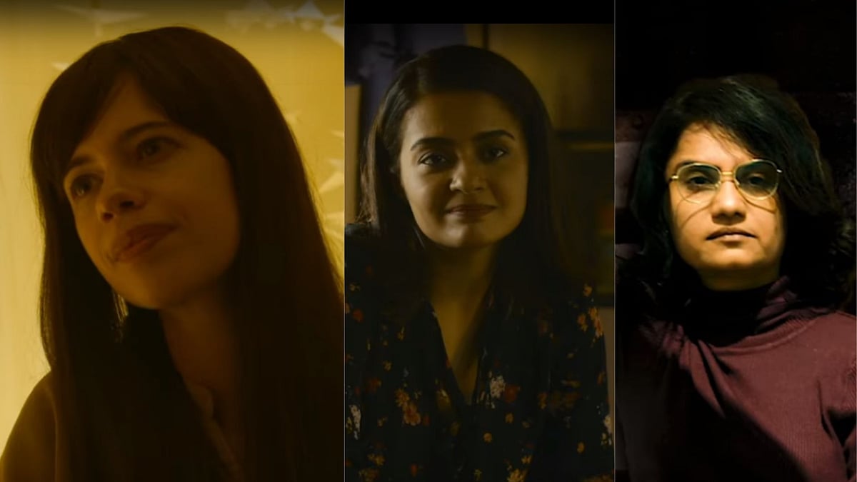 Kalki Koechlin, Surveen Chawla and Amruta Subhash in stills from <i>Sacred Games 2.</i>