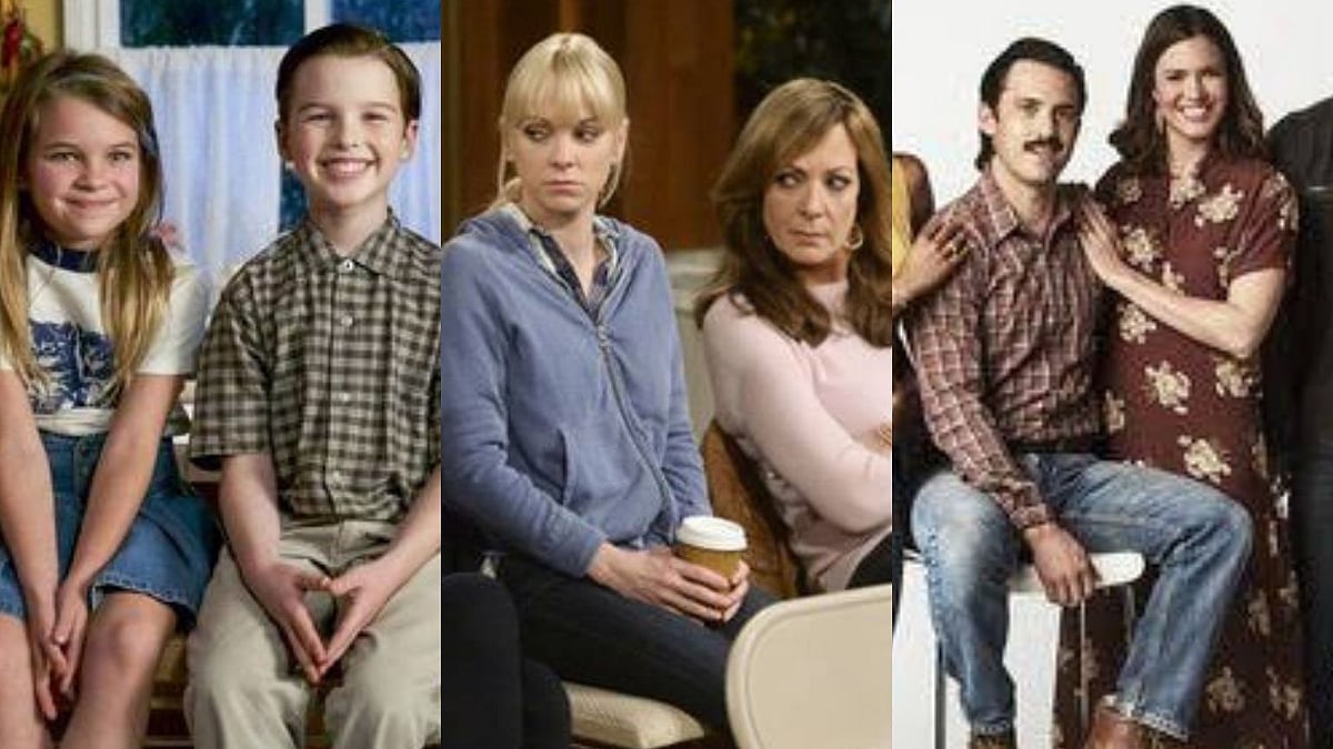 Posters of shows <i>Young Sheldon, Mom, This Is Us</i>